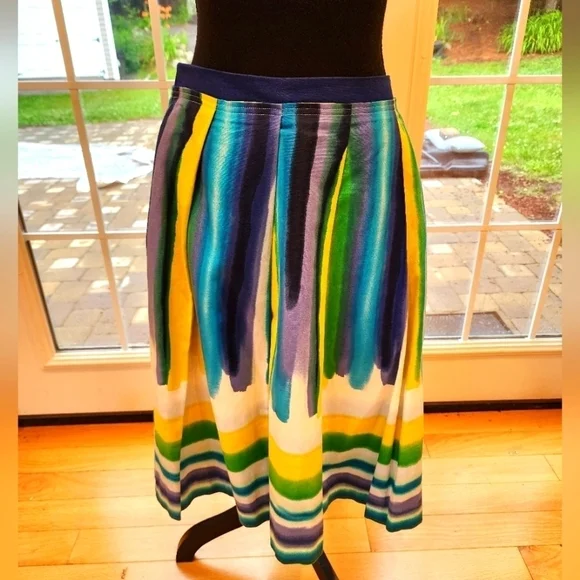 Calvin Klein Multicolored A-Line Lined Striped Knee Length Skirt Women's Size 6 - Picture 1 of 9